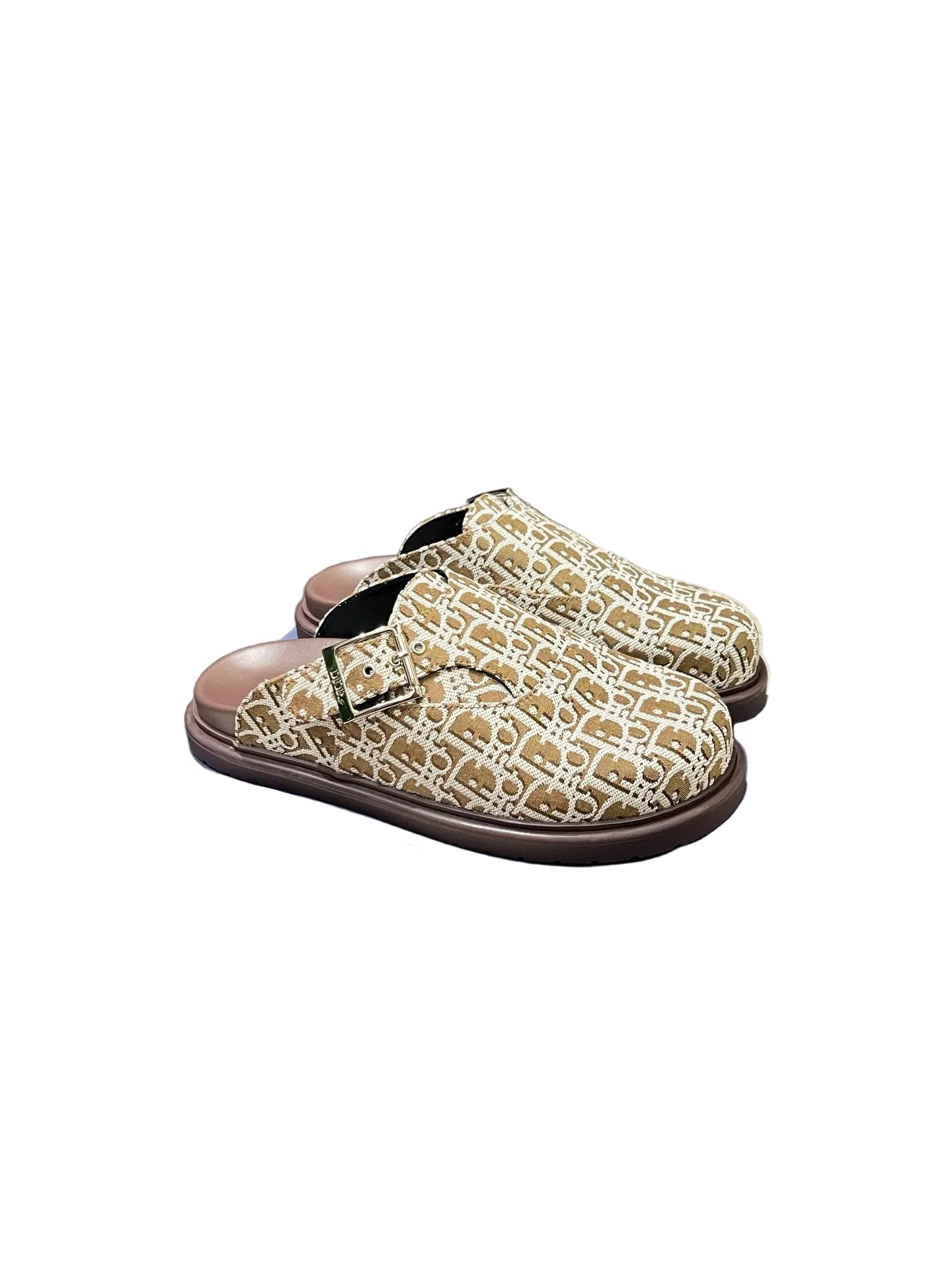Oblique-Pattern Shearling Slip-On Mules beige